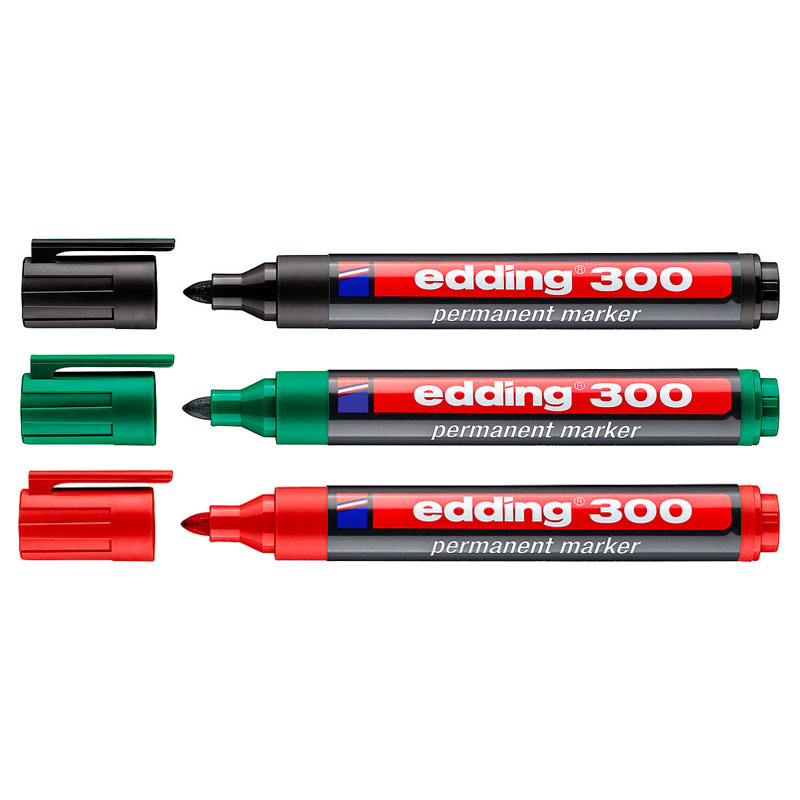 Set Edding 300 permanent markers (1,5 - 3 mm rond) (zwart/groen/rood)