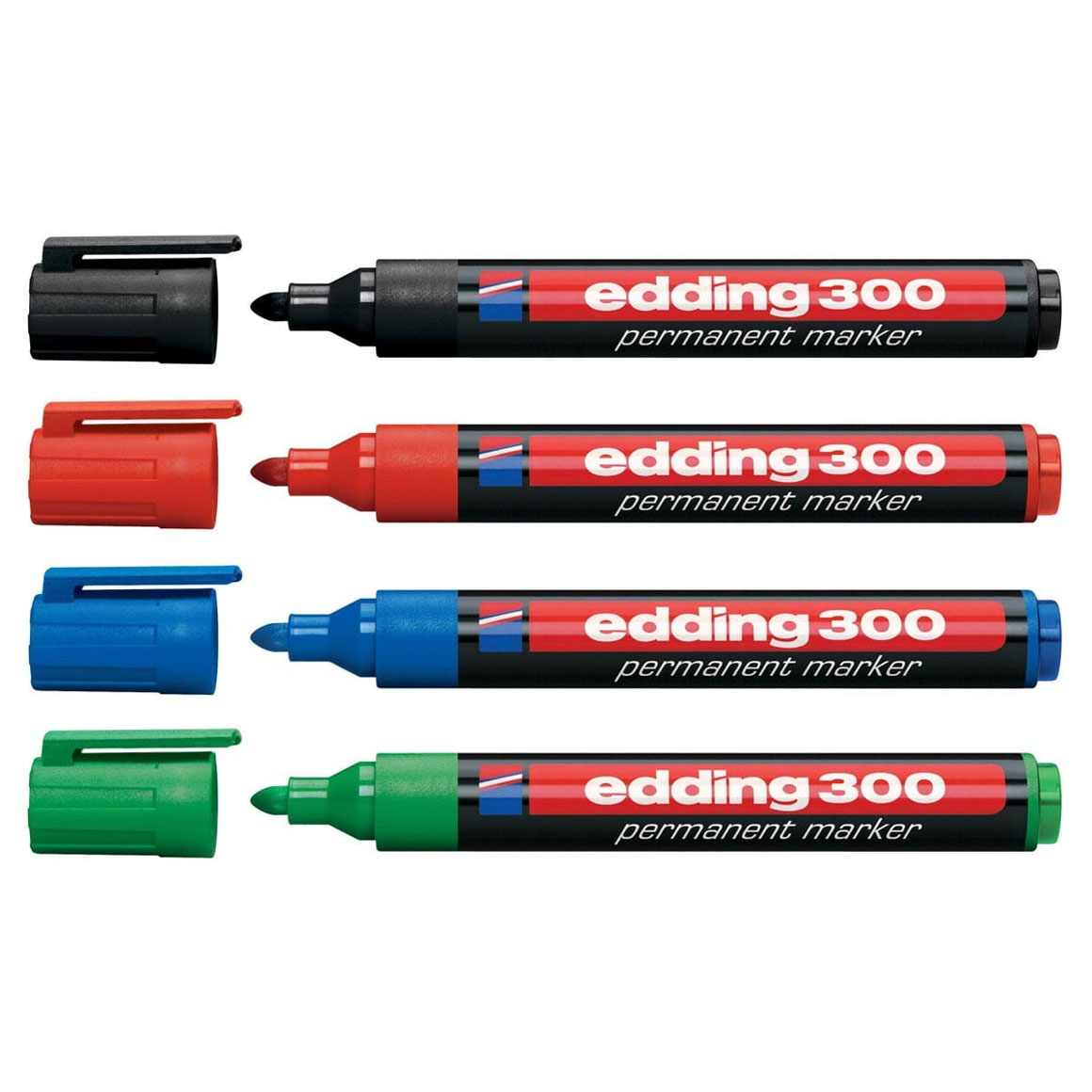 Set Edding 300 permanent markers (1,5 - 3 mm rond) (zwart/rood/blauw/groen)