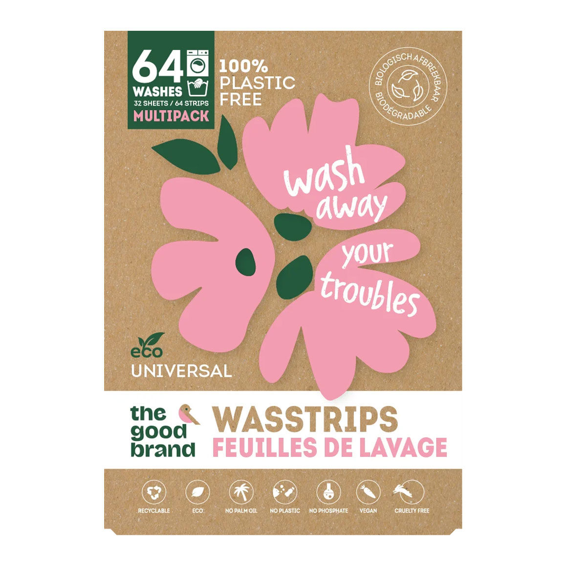 Wasstrips The Good Brand - 64 wasjes - happy flower