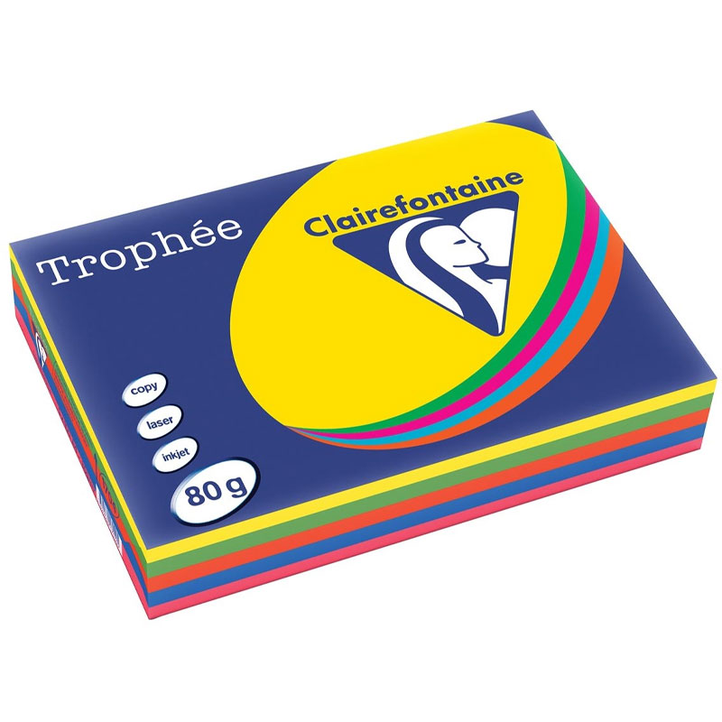 Clairefontaine Trophée intens A4, 80 gr/m², 5x100 vel, (geel, groen, paars, blauw, rood)