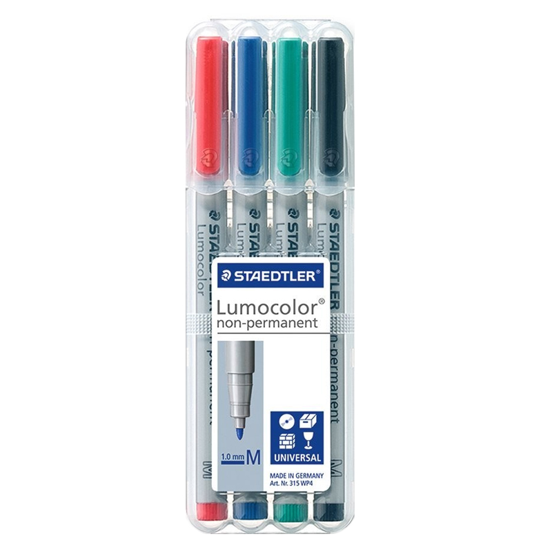 Set Staedtler OHP Lumocolor niet-permanent markers, gekleurd (zwart/rood/blauw/groen)