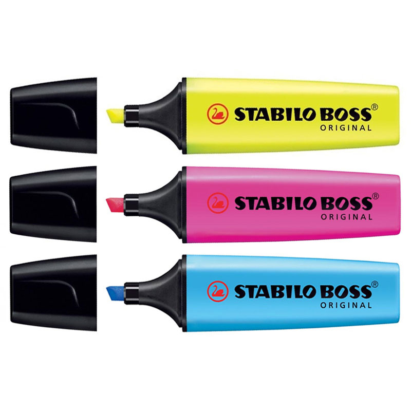 Set STABILO BOSS ORIGINAL markeerstiften, fluorescerend (geel/roze/blauw)