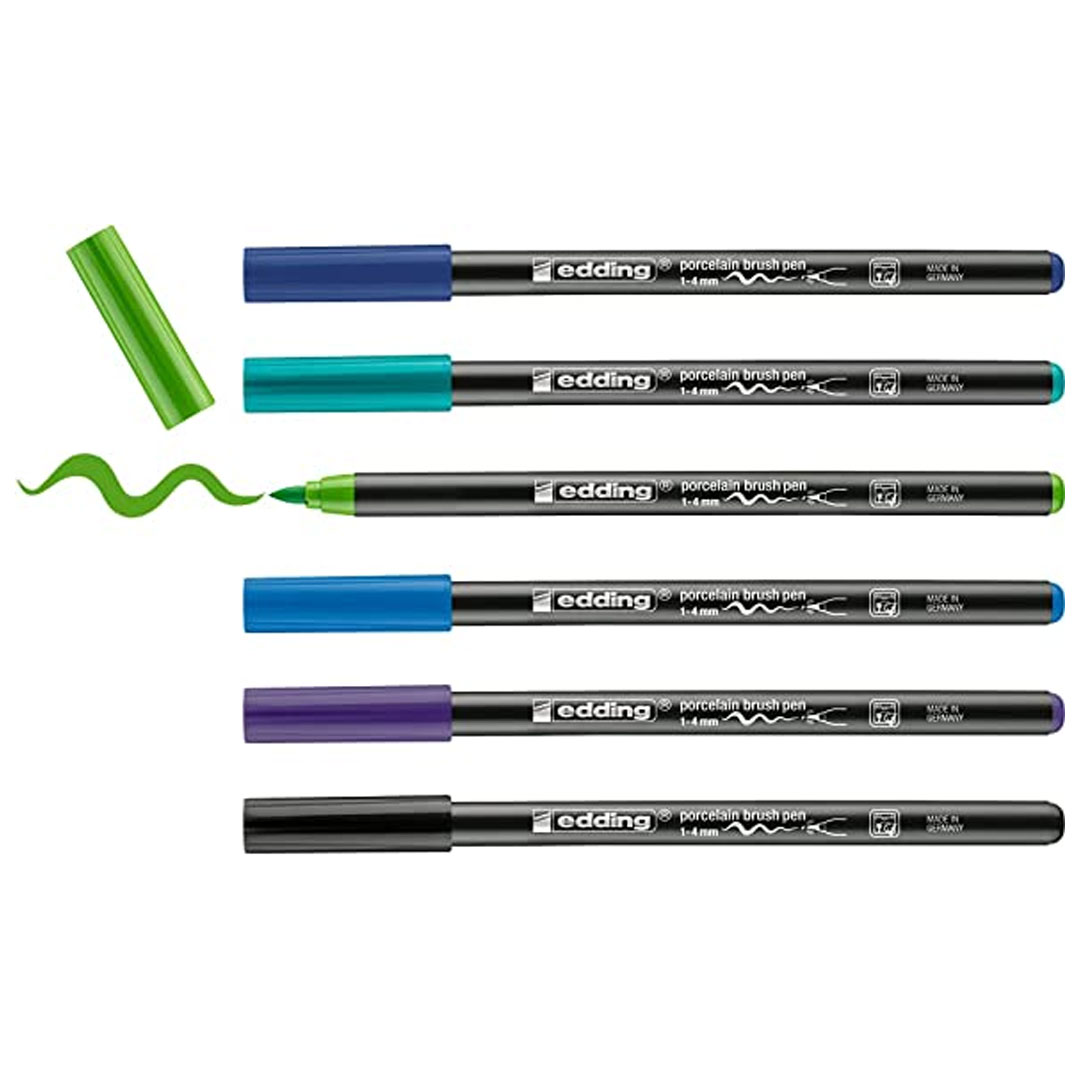 Edding 4200 porseleinstiften, 1-4 mm (straalblauw / turkoois / lichtgroen / lichtblauw / violet / zwart)