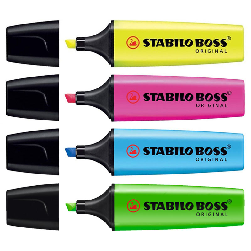 Set STABILO BOSS ORIGINAL markeerstiften, fluorescerend (geel/roze/blauw/groen)